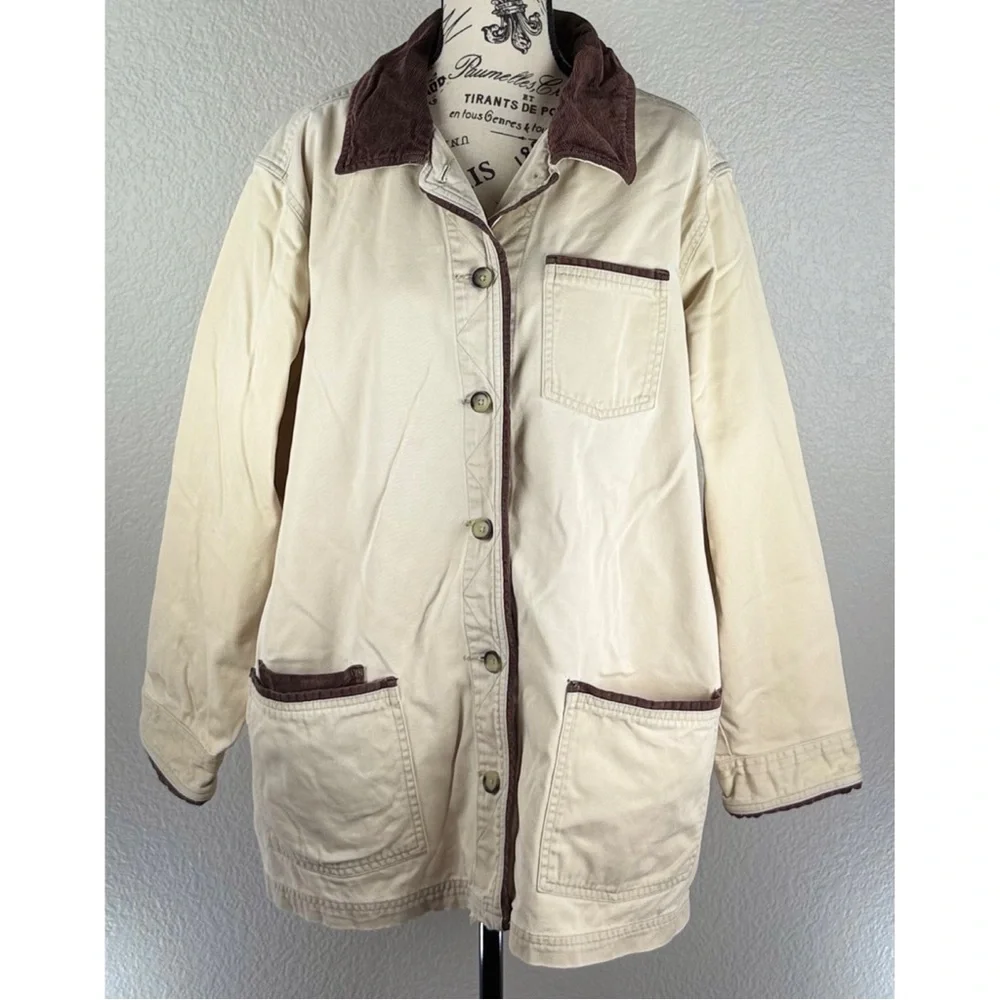 Vintage Women's Barn Utility Jacket Cream with Brown Corduroy Collar size Medium - Picture 8 of 9